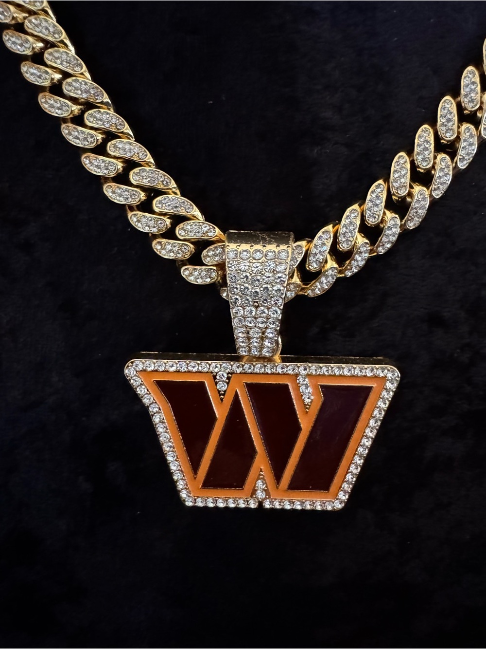 NFL Washington Commanders Pendant with 20” Crystal Chain Unisex Football Jewelry